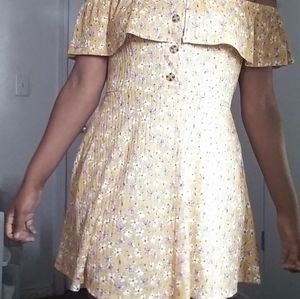 Yellow dress with purple and white flowers